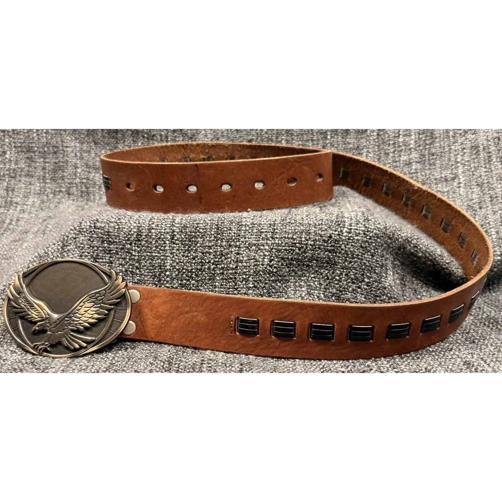 Levi's Leather Belt Men 34 36 Brown Eagle Buckle Studded Western Biker